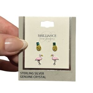 Sterling Silver Flamingo and Pineapple Earrings